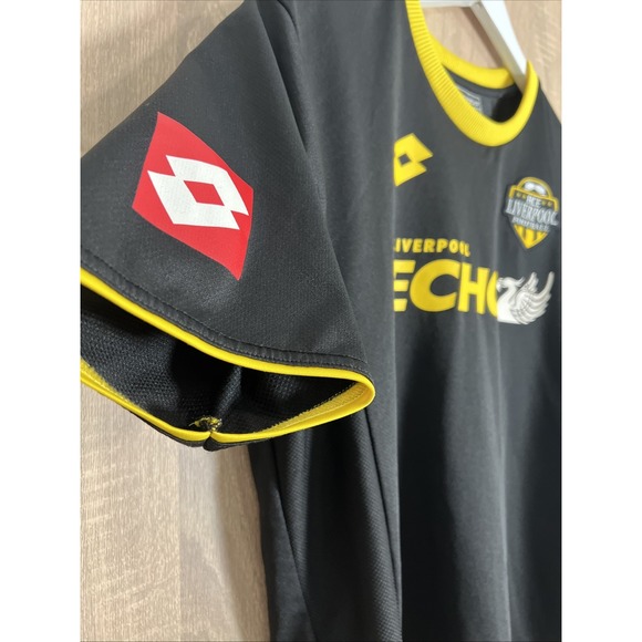 Liverpool Ace Football Shirt Jersey Echo Sponsor Lotto Men's Large Black Yellow - Picture 2 of 8